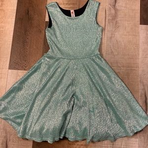 Aqua dress with black chiffon under